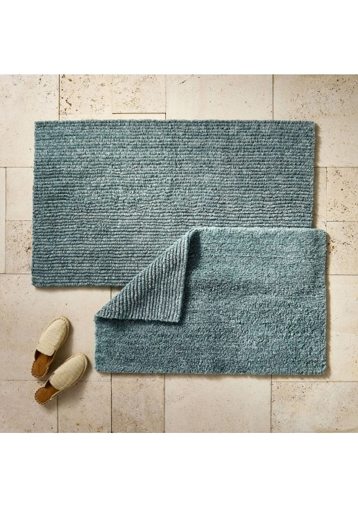 Organic Melange Reversible Bath Rug Teal 