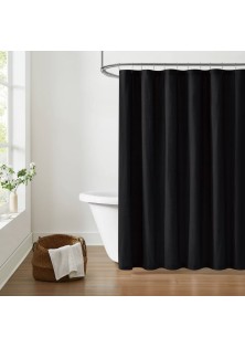 Brooklyn Loom Solid Cotton Percale Shower Curtain Black