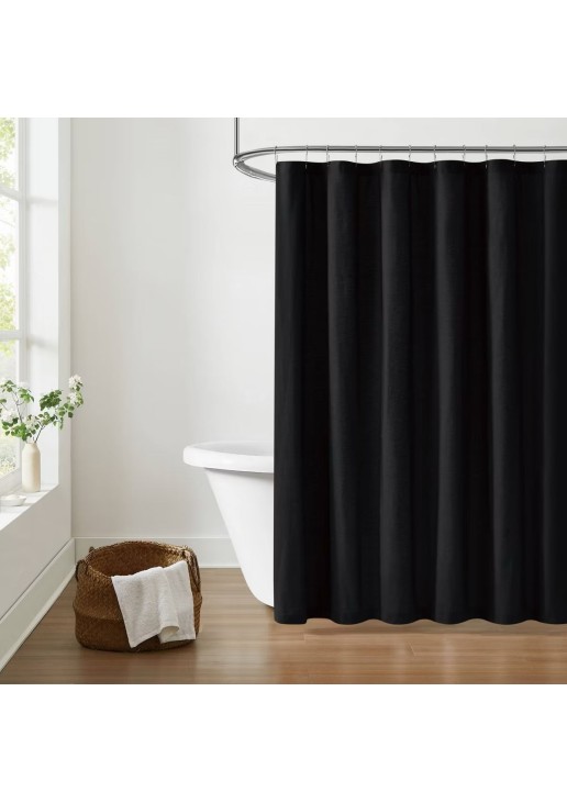 Brooklyn Loom Solid Cotton Percale Shower Curtain Black