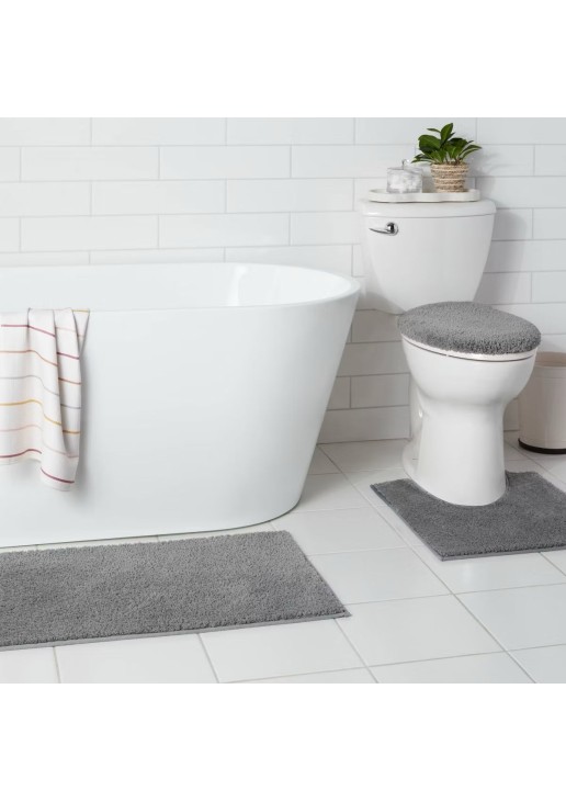  Everyday Non Slip Bath Lid and Contour Set with Rug Gray