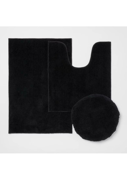Non Slip Bath Lid and Contour Set with Rug Black