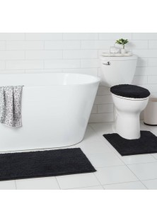 Non Slip Bath Lid and Contour Set with Rug Black