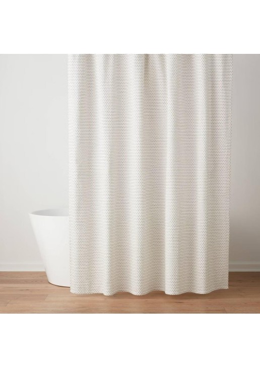 Woven Dot Line Shower Curtain Ivory/Black