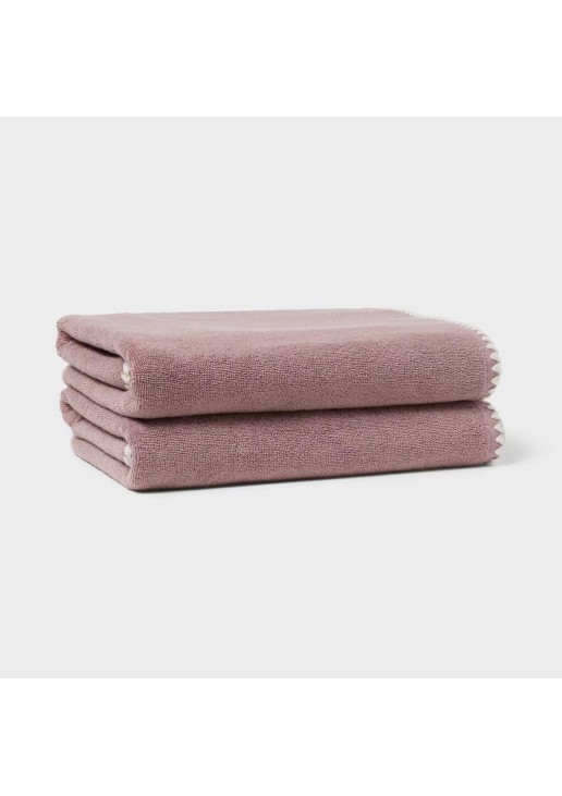 2pc Boho Border Stitch Bath Towel Mauve