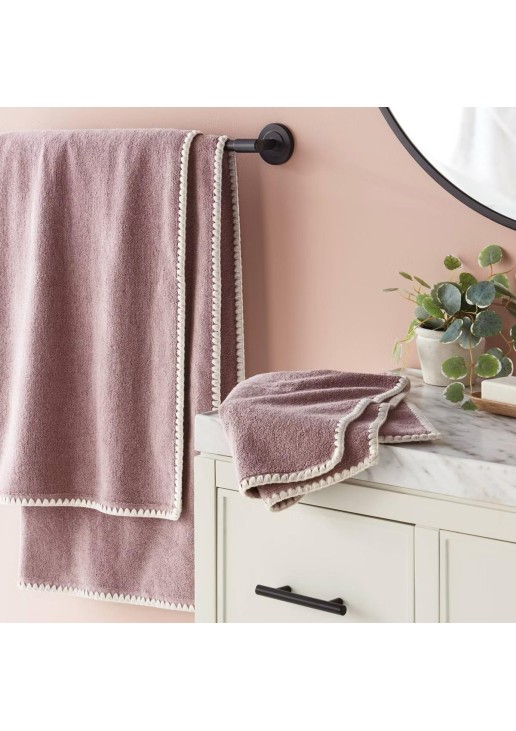 2pc Boho Border Stitch Bath Towel Mauve