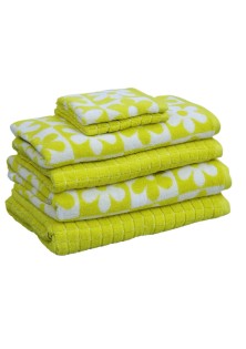 6pc Bath Towel Set Yellow Checkered Daisy 