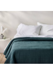 King Heavyweight Linen Blend Quilt Dark Teal Blue 