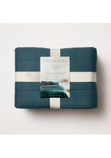 King Heavyweight Linen Blend Quilt Dark Teal Blue 
