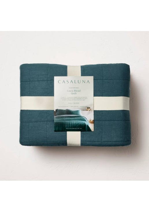 King Heavyweight Linen Blend Quilt Dark Teal Blue 