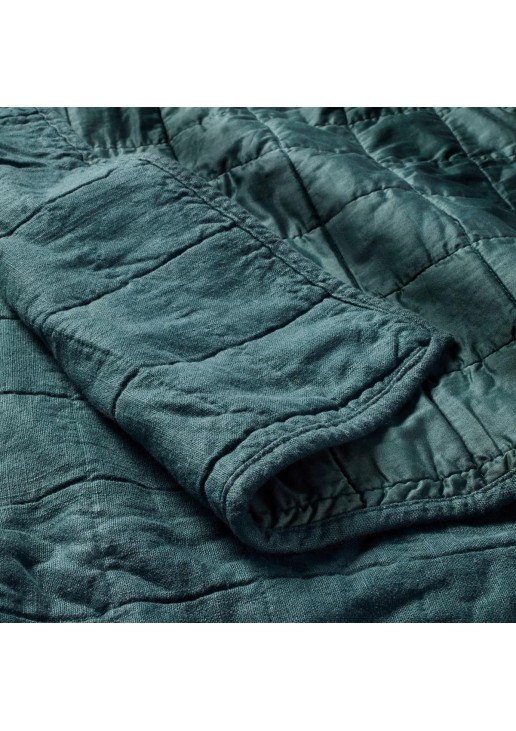 King Heavyweight Linen Blend Quilt Dark Teal Blue 
