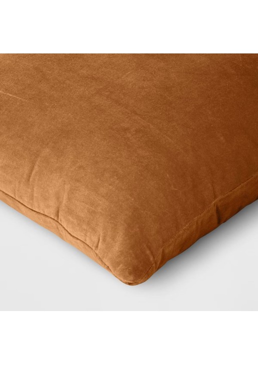 Washed Cotton Velvet Square Throw Pillow Light Brown