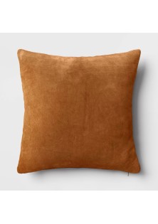Washed Cotton Velvet Square Throw Pillow Light Brown
