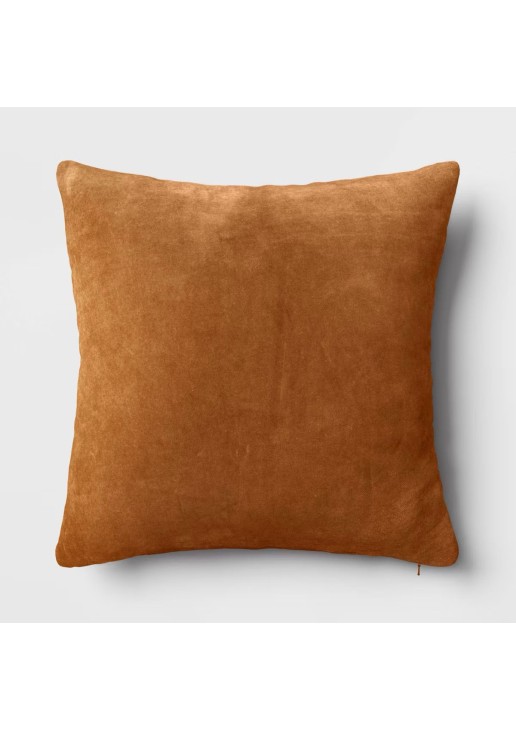 Washed Cotton Velvet Square Throw Pillow Light Brown