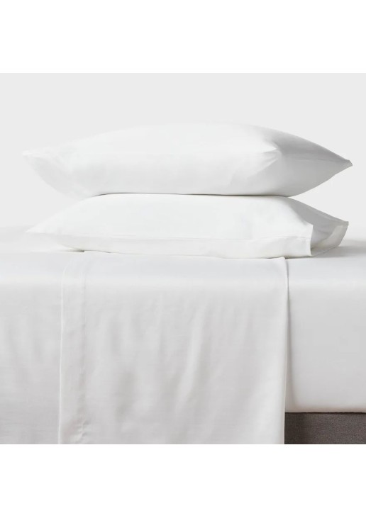 Dull easy care, cotton blend satin fitted sheet white