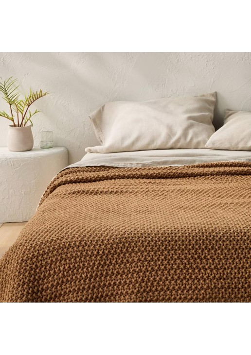 Knit Bed Blanket Warm Brown
