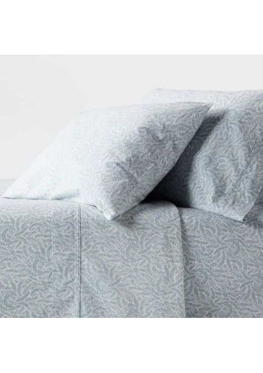  Organic Percale Sheet Set Blue Floral 