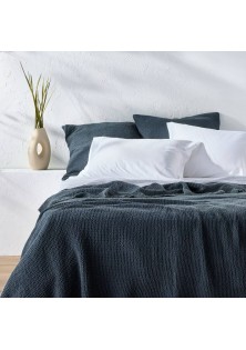  Waffle Coverlet Dark Mineral Blue