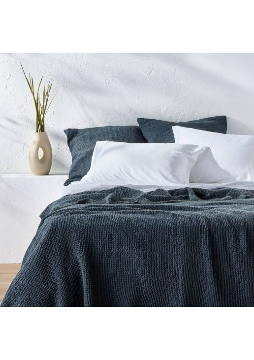  Waffle Coverlet Dark Mineral Blue