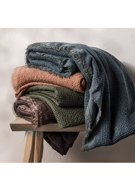  Waffle Coverlet Dark Mineral Blue